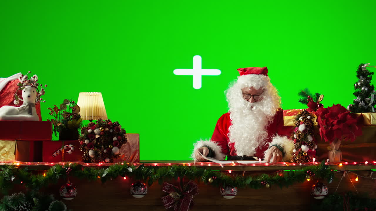 Santa Claus at his desk with green screen background