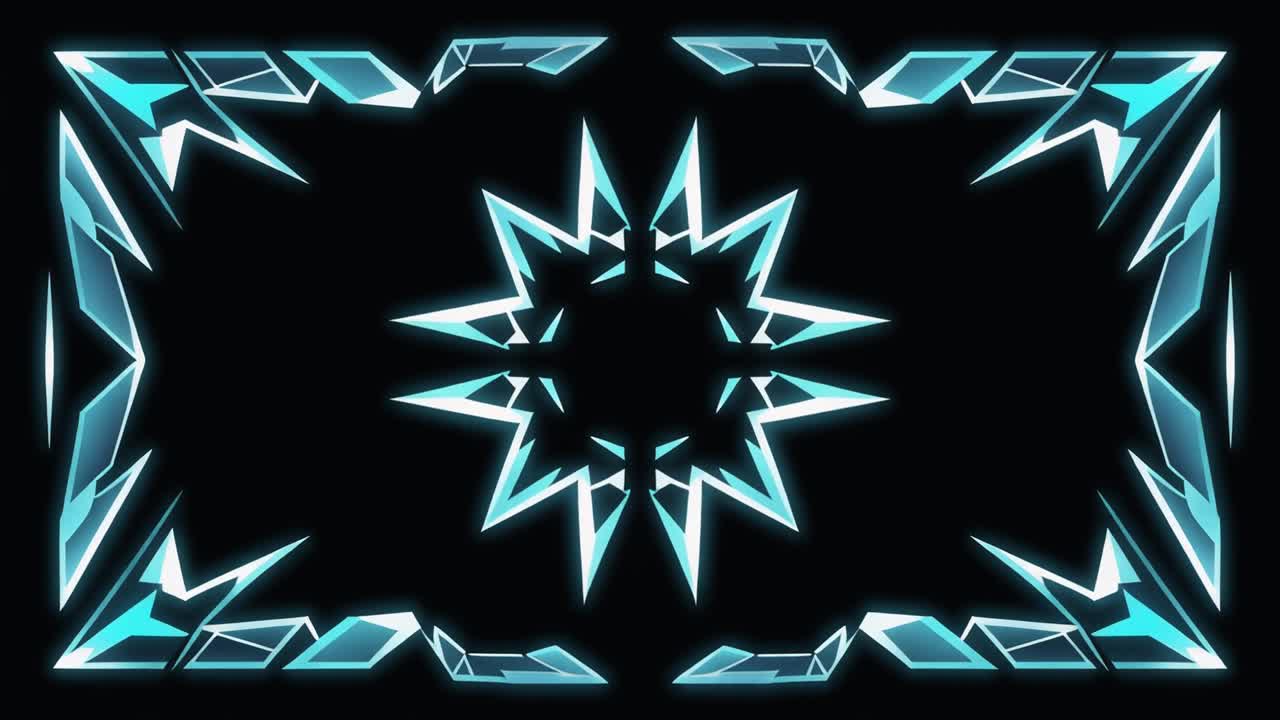 Abstract Glowing Blue Geometric Star and Frame Pattern Loop