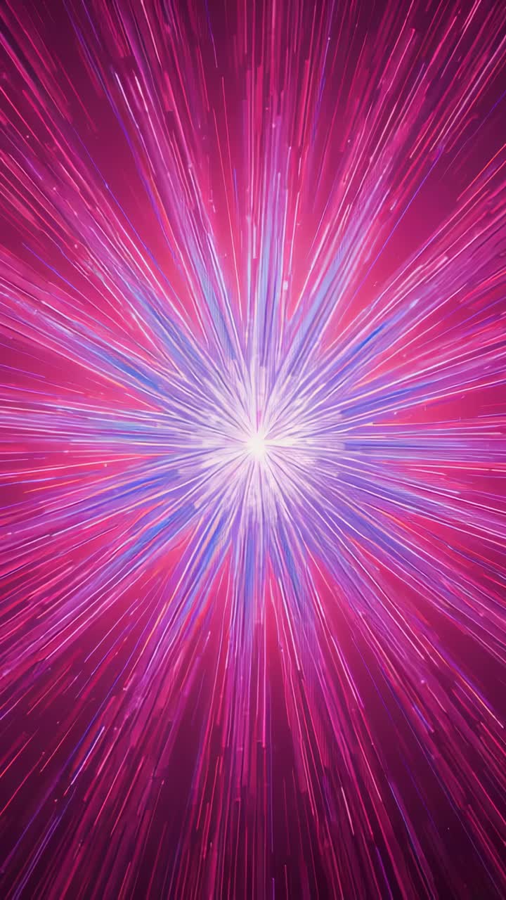 Vertical video: Pulsing white core sending pink-blue streaks out with sparks on purple gradient