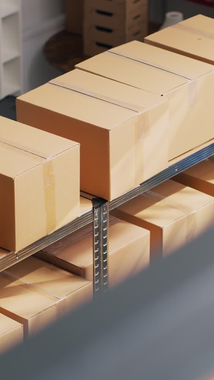 Vertical video: Female employee counting number of packages in depot