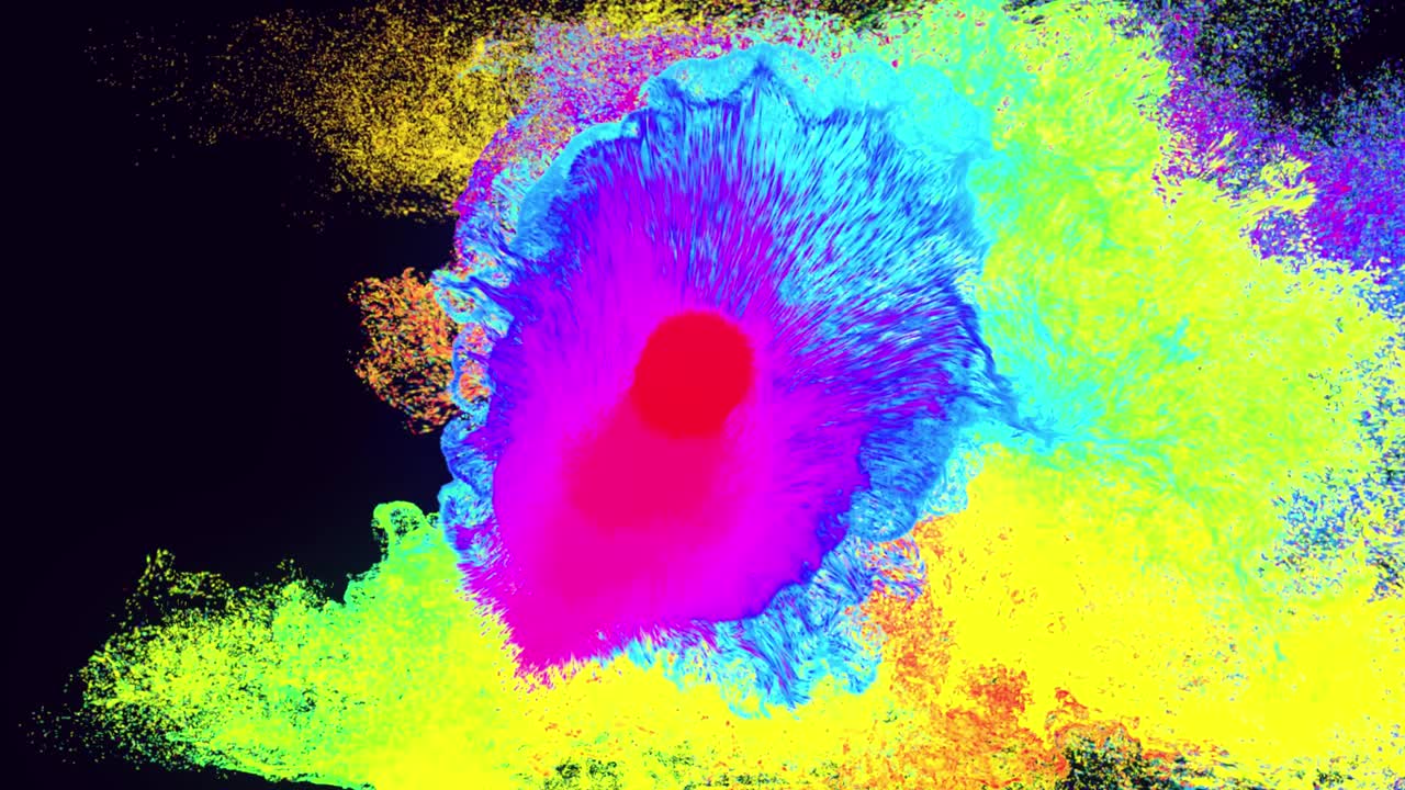 las partículas de brillo se extienden como efecto de tinta. luma mate como canal alfa. la bola emisora emite remolinos de partículas de brilla que forman rastros de luz. nube de partículas. colorido hermoso bg con partículas