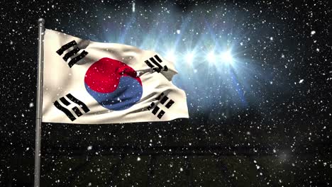 bandera surcoreana en el estadio durante el invierno