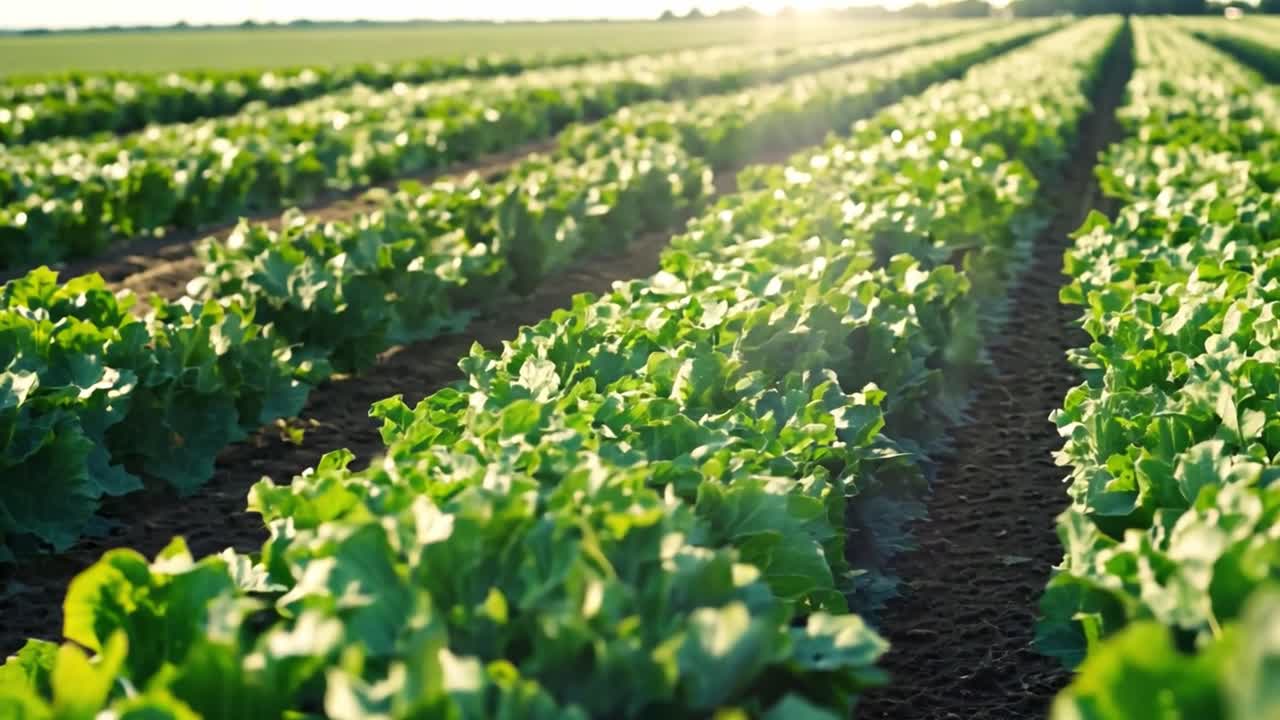 들판에서 자라는 상추 줄
