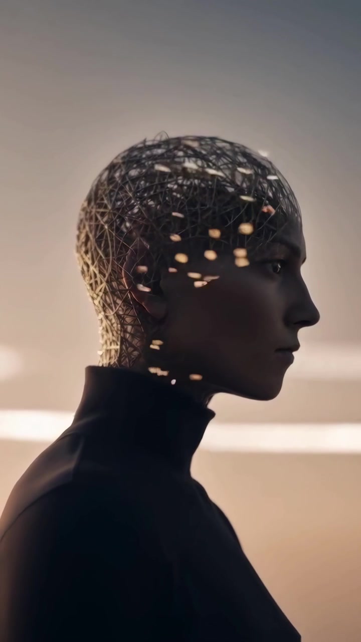Digital Human Head with Glowing Neural Network Visualization