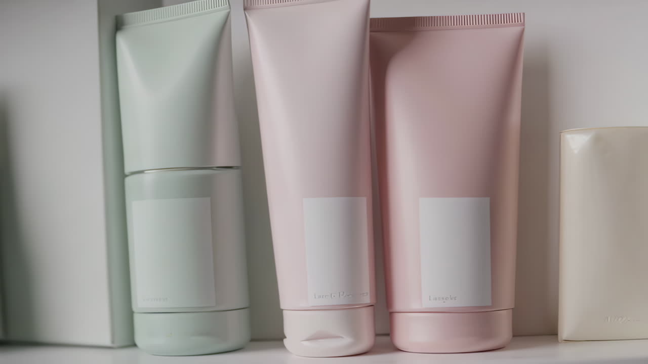 Minimalist Pastel Skincare Products on a Shelf