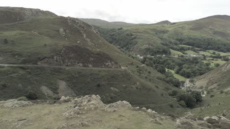 Capelulo-Penmaenmawr-Welsh-mountain-coastal-valley-aerial-elevation-view-north-wales