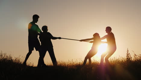 children and adults compete in tug of war a healthy and active lifestyle