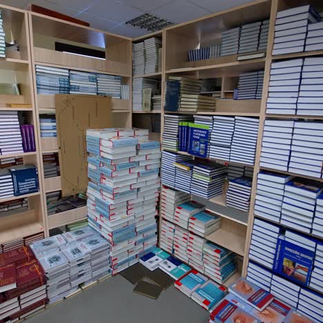 close up of bookshelf in library