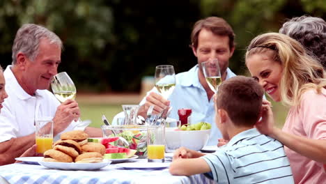 family clinking wine glasses