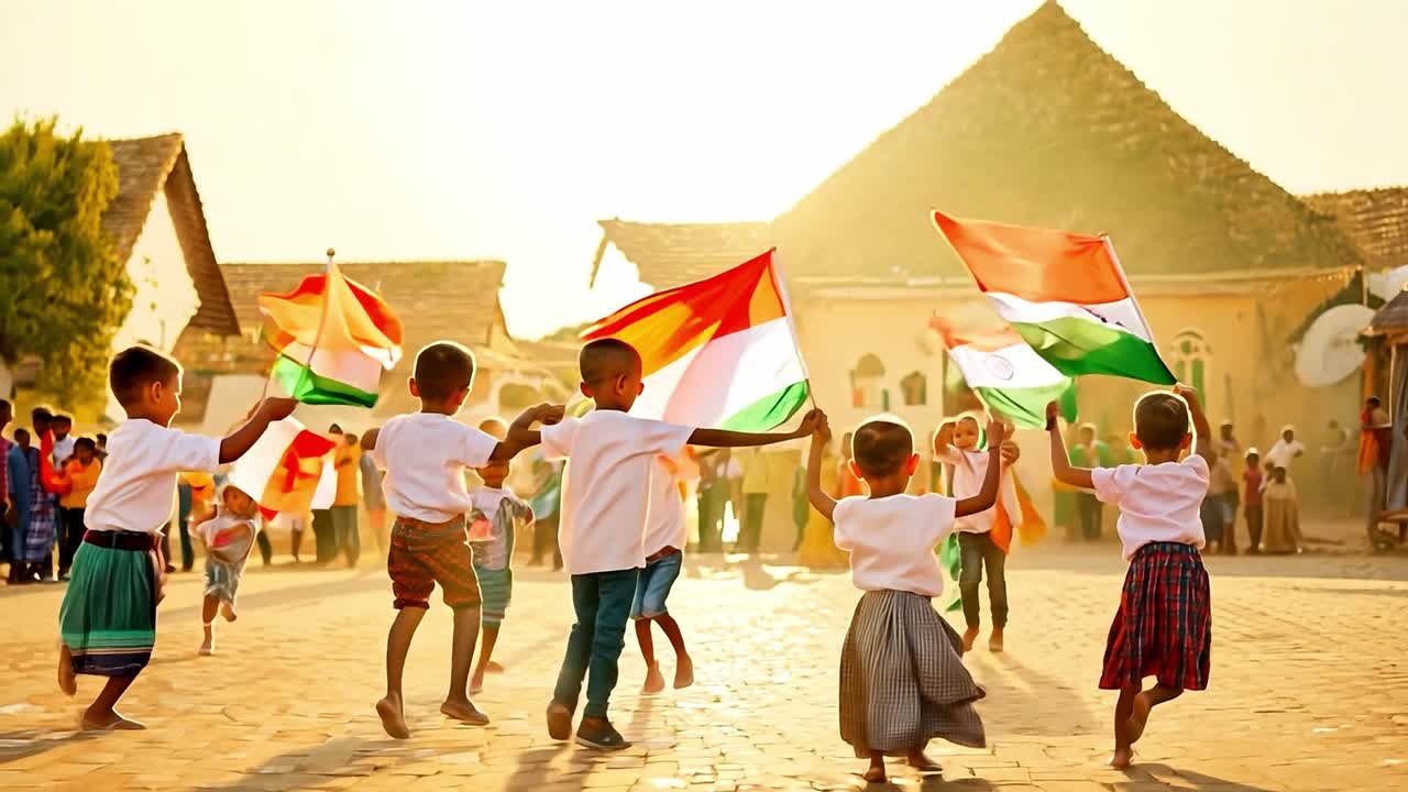 国民的行事を祝うインドの子供たち