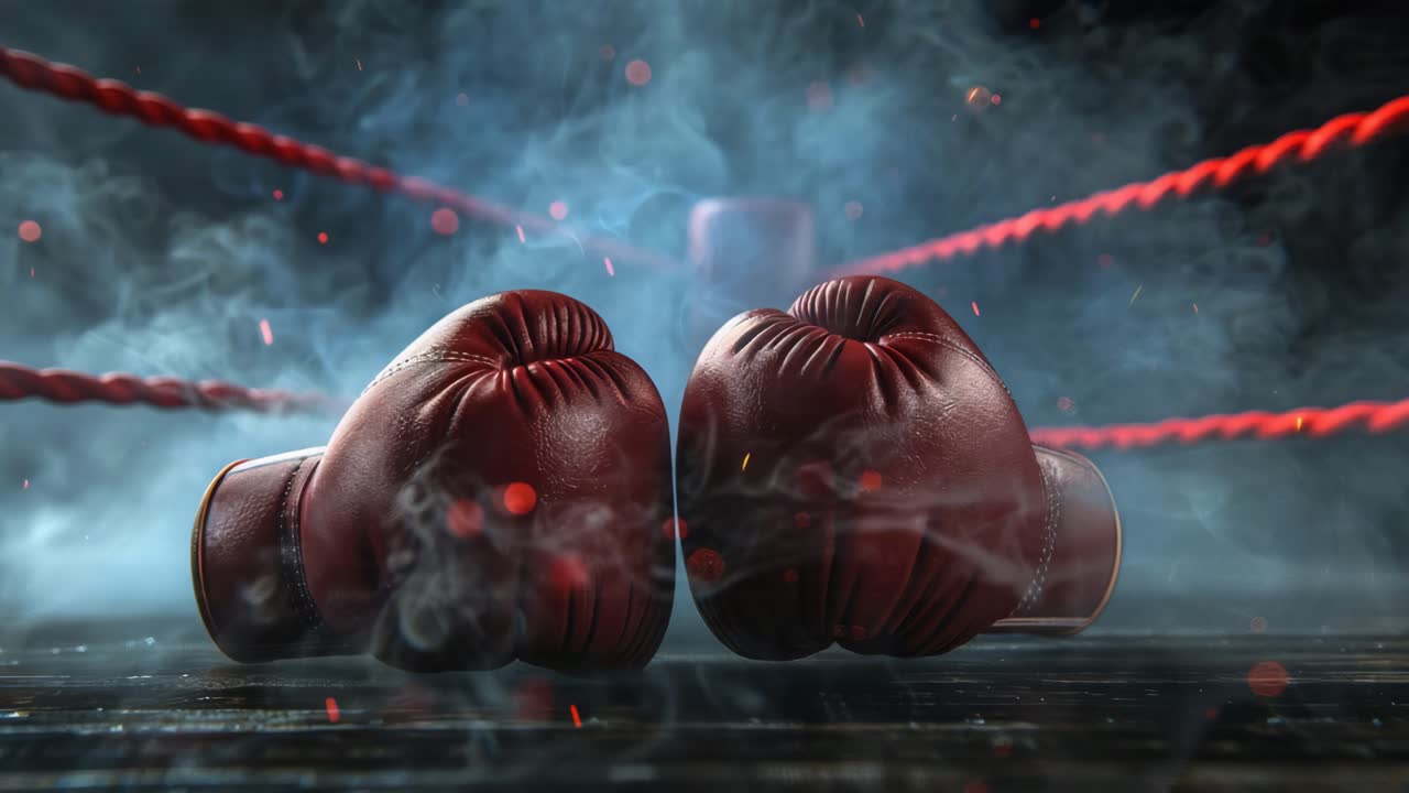 Boxing Gloves in a Boxing Ring