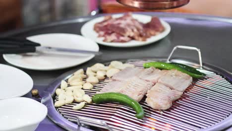 그릴 에 고기 와 채소 를 요리 하는 것
