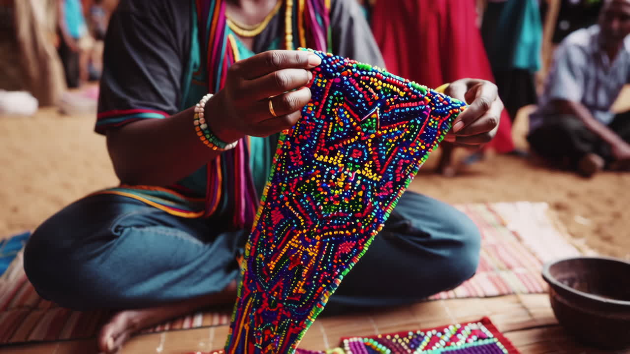 Artisan Creating Beaded Textile