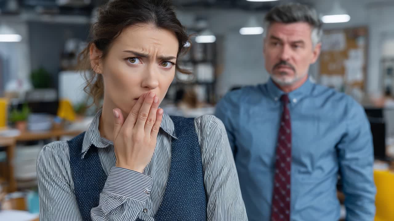 Un'inattesa tensione si sviluppa tra colleghi in un moderno ambiente d'ufficio, mettendo in evidenza incomprensioni e incertezze dopo una discussione seria