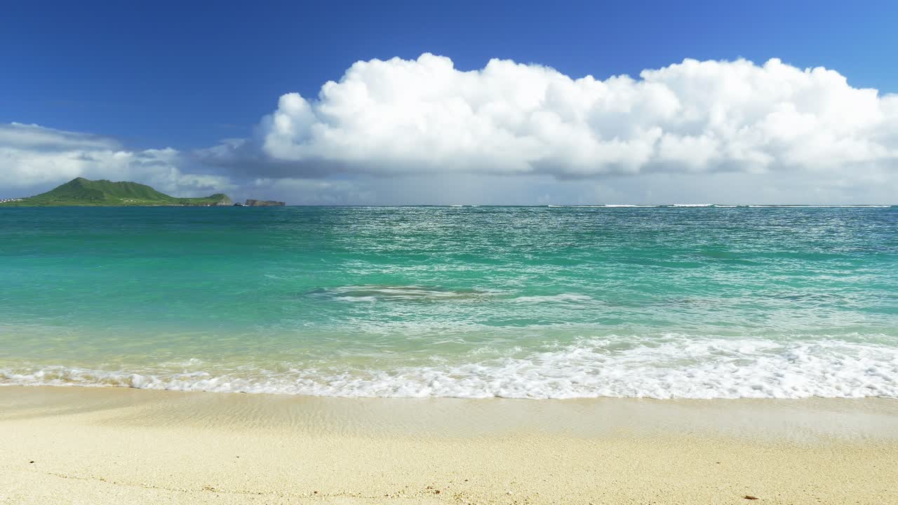 Tropical Beach Scene with Clouds