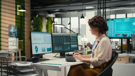 vertical video female advisor in workstation thinking about a new strategy to increase profit