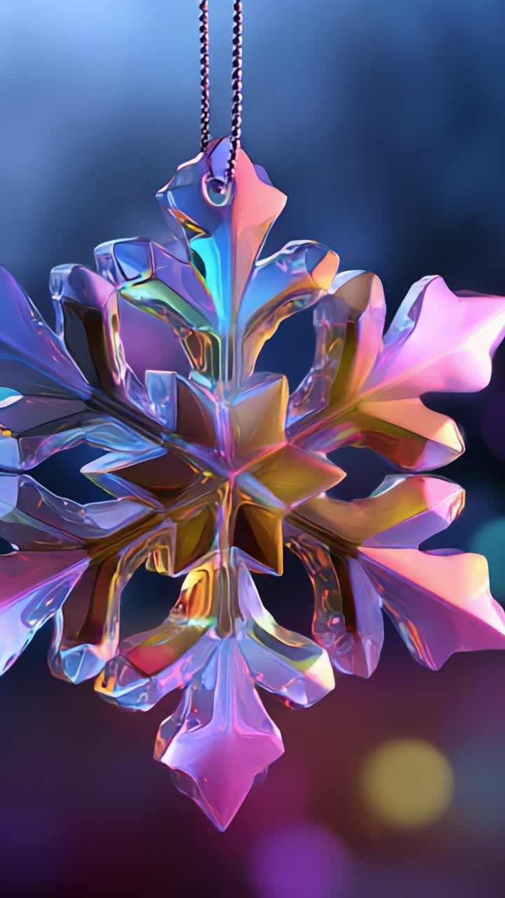A Stunning Close-Up of a Reflective, Colorful Snowflake Ornament Hangs Against a Beautifully Blurred Background, Showcasing Intricate Details and Vibrant Hues that Capture the Essence of Winter's Magic