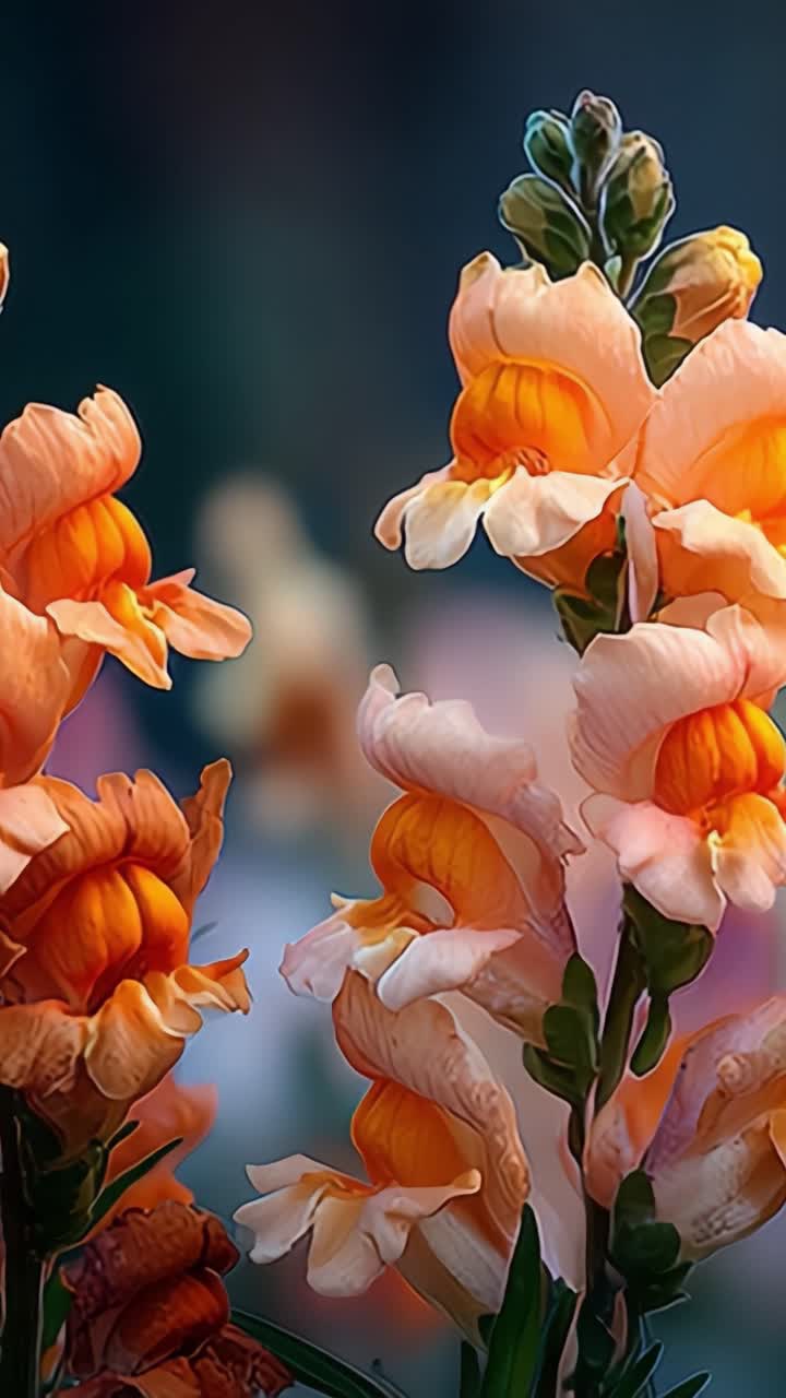 Bunga Mekar yang Memikat: Tampilan Dekat Bunga Snapdragon Oranye yang Menawan, Menyoroti Bentuk Unik dan Warna Cerah Mereka dengan Latar Belakang Lembut yang Indah.