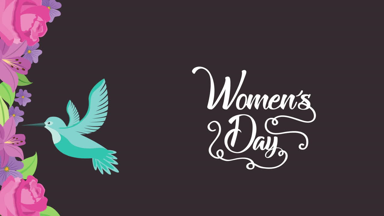 feliz tarjeta de día de la mujer con flores y pájaro