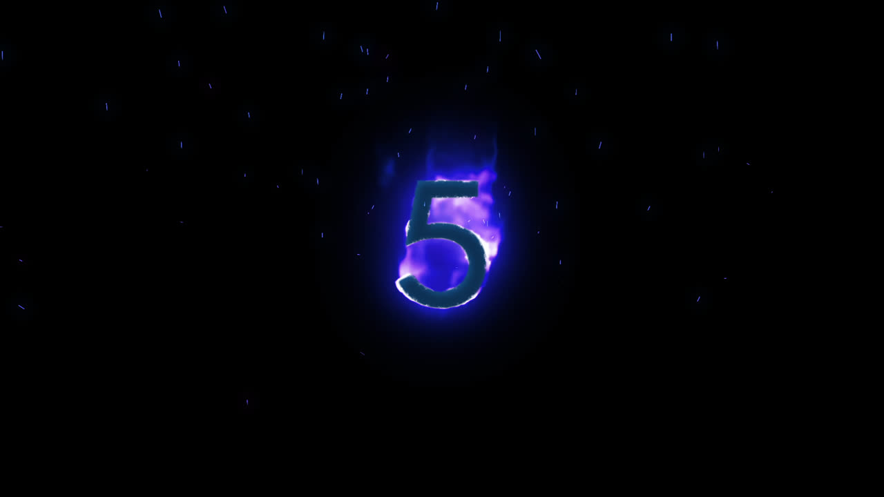 Number 5 appearing in purple fire