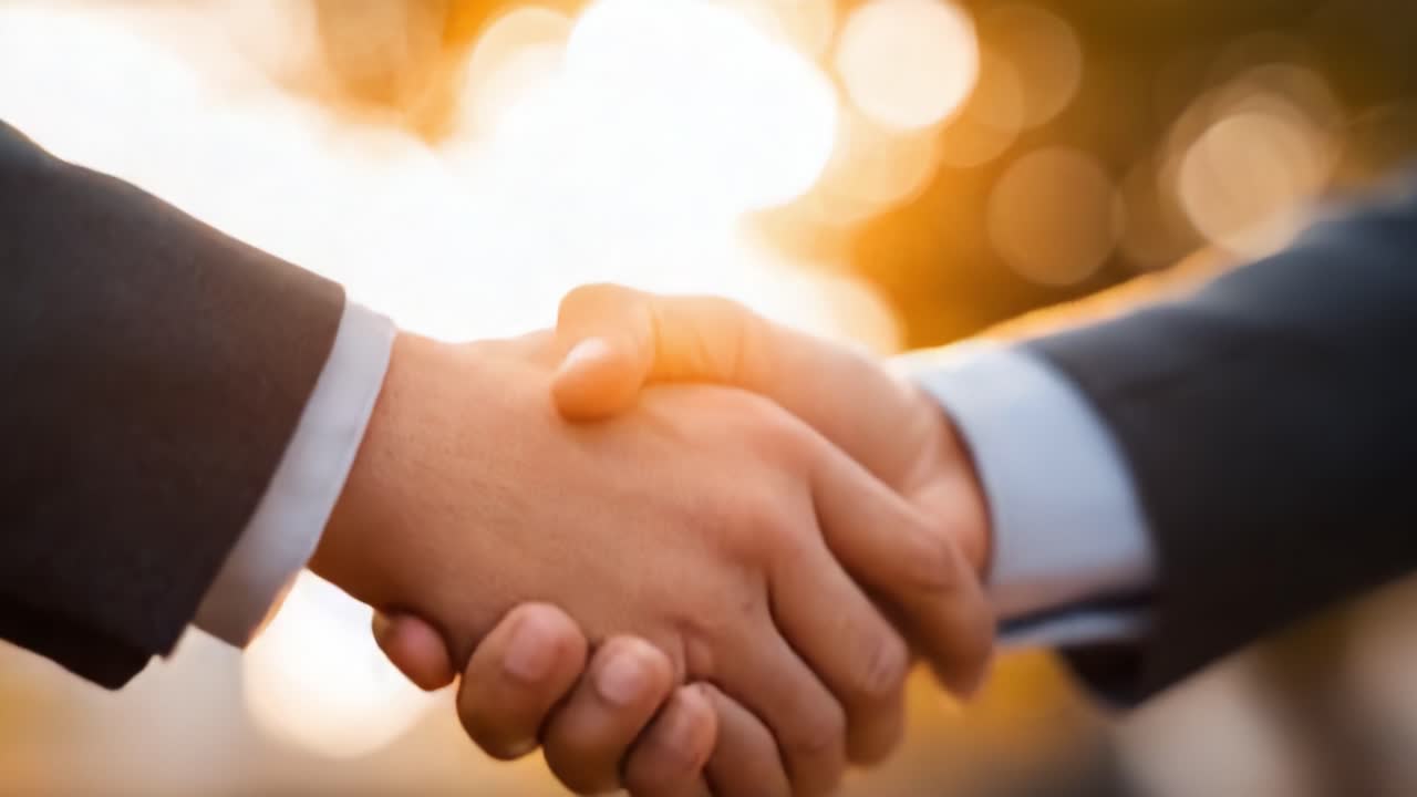 A Close-Up of Two Hands Engaging in a Firm Handshake Symbolizing Trust, Agreement, and Connection in a Warm and Inviting Environment with a Beautiful Bokeh Background