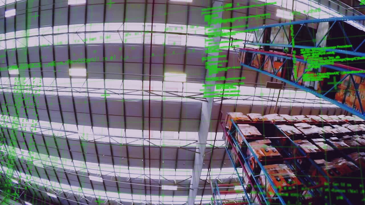 Animation of data processing over empty warehouse