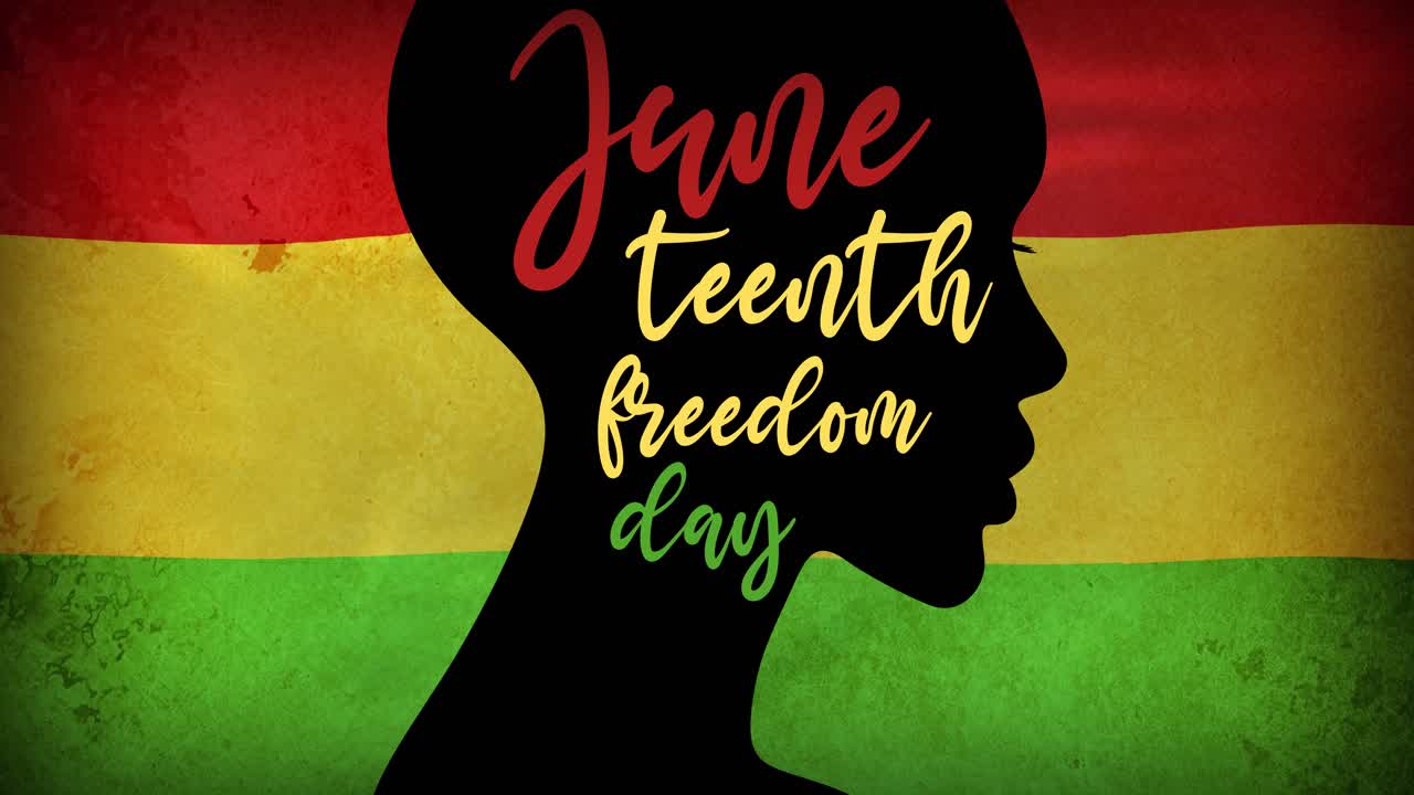 Giorno della Libertà di Juneteenth con silhouette su sfondo della bandiera panafricana