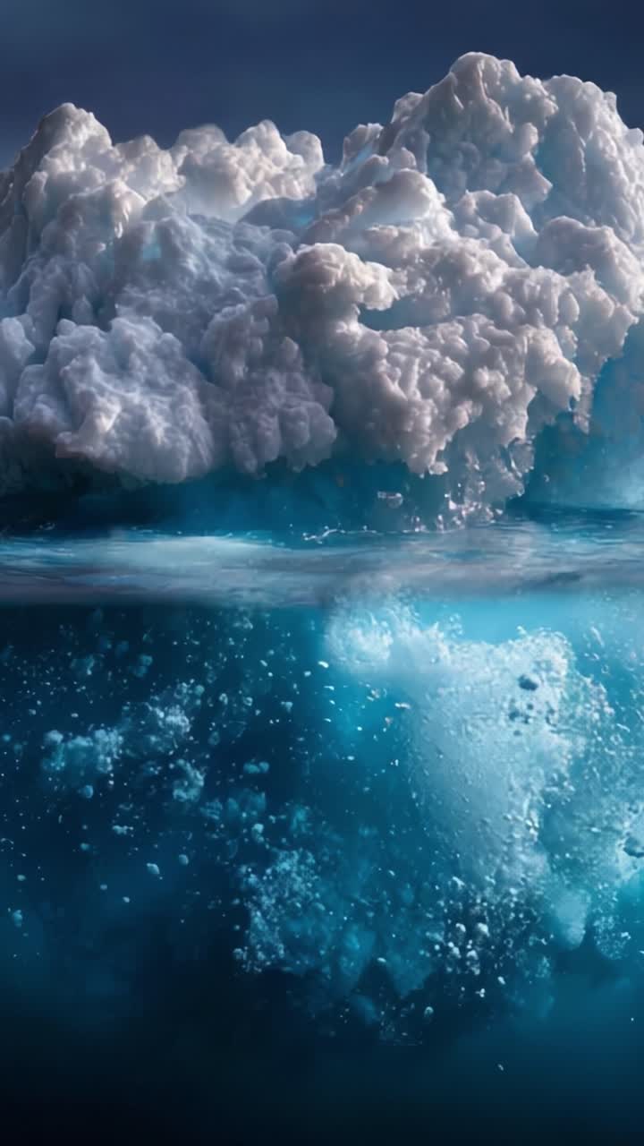 A Majestic Iceberg Emerges with a Stunning Contrast of White Ice and Deep Blue Waters, Creating a Breathtaking Visual of Nature's Grandeur and Power