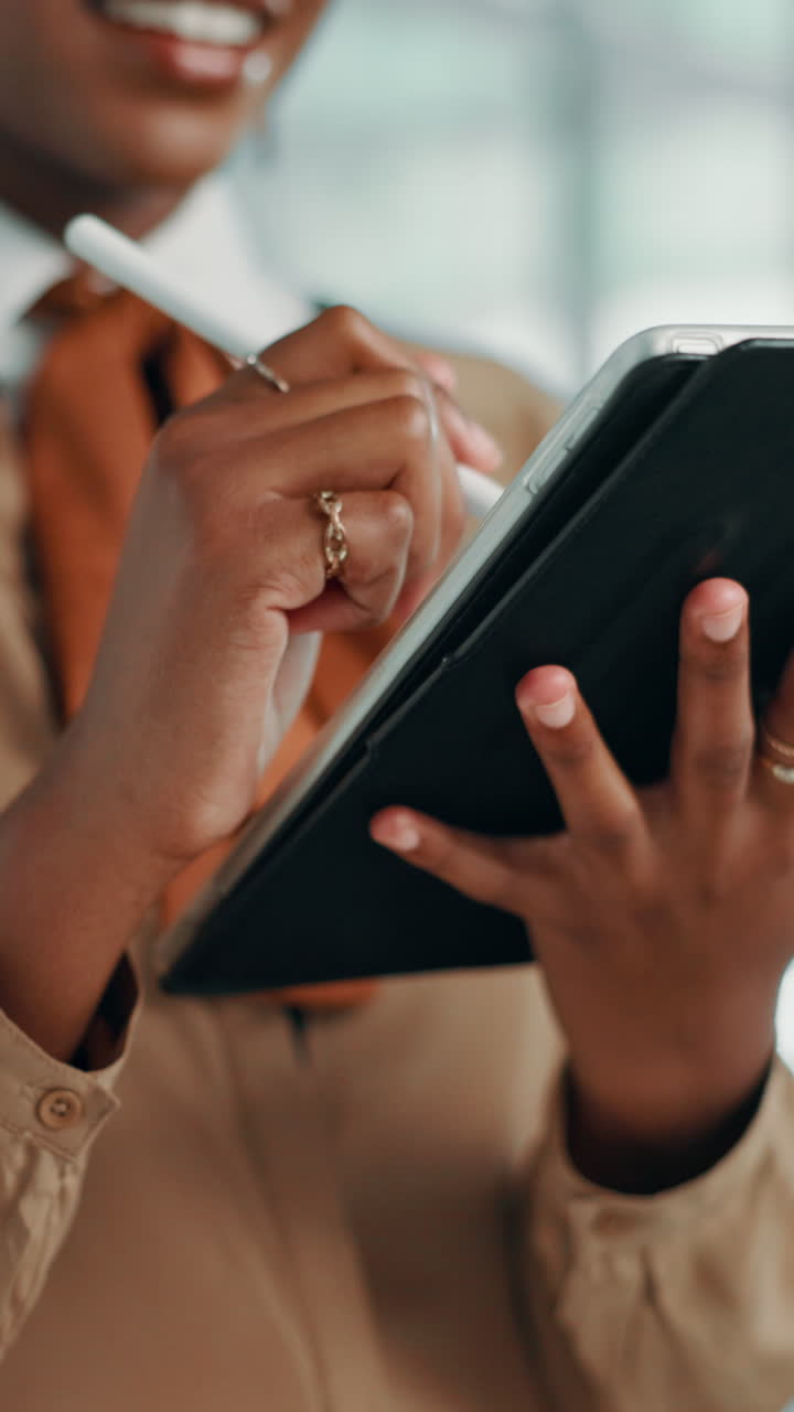 Close-Up of Person's Hands Using Digital Tablet with Stylus