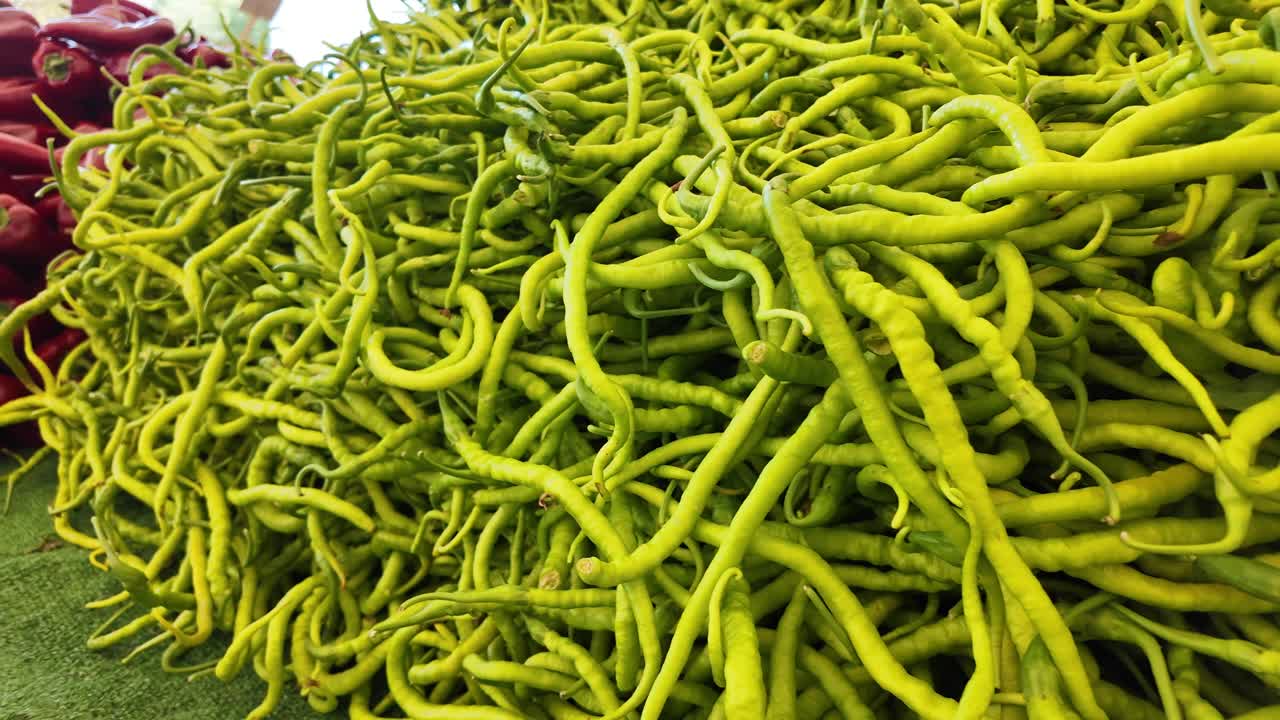 초록색 고추 한 어리