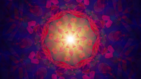 red and blue abstract kaleidoscopic mandala – swirling flower pattern in seamless loop