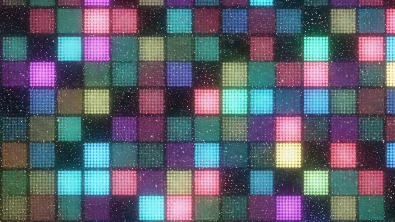 A Vibrant Array of Colorful Pixelated Squares on a Dark Background, Showcasing a Dynamic Pattern of Neon Hues and Geometric Designs in Two Frames