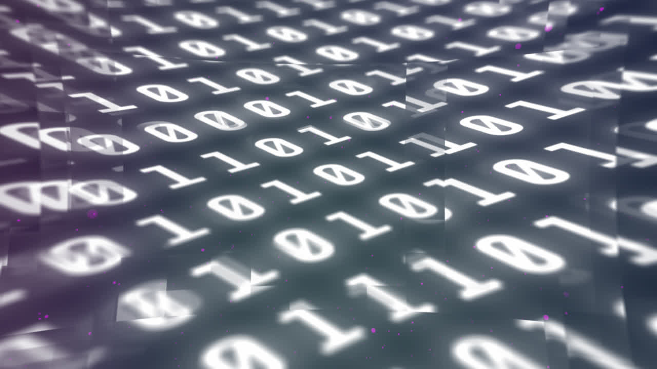 검은색 배경에 대한 이진 코딩 데이터 처리의 디지털 애니메이션