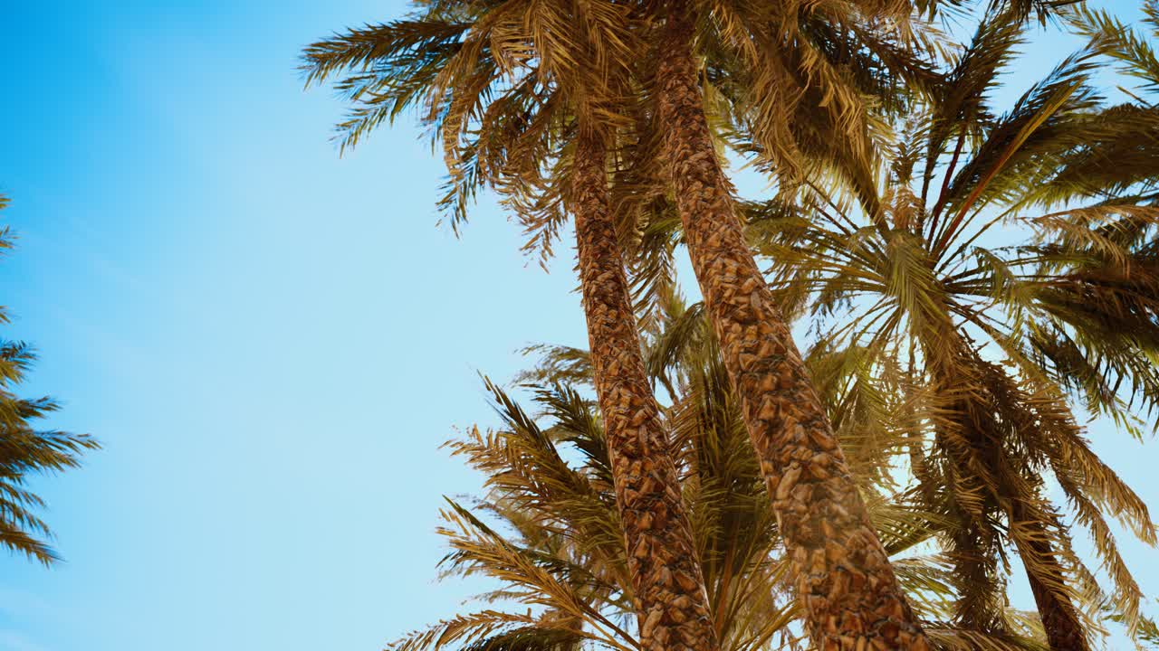Palm trees at sunset light and sky