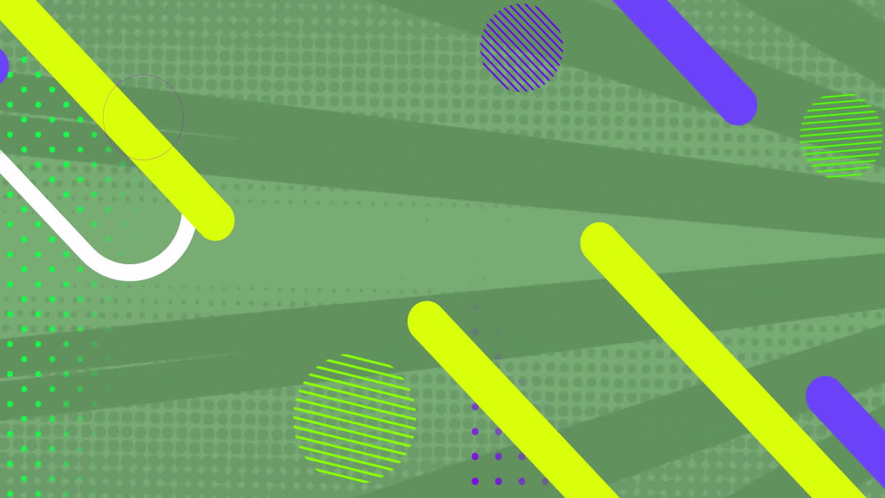 Animation of vibrant abstract shapes moving on green background