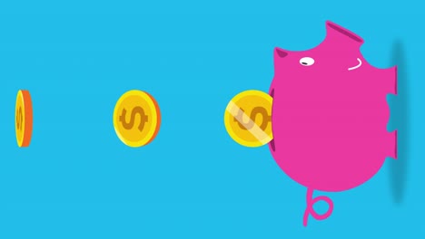 Hucha de cerdito con monedas