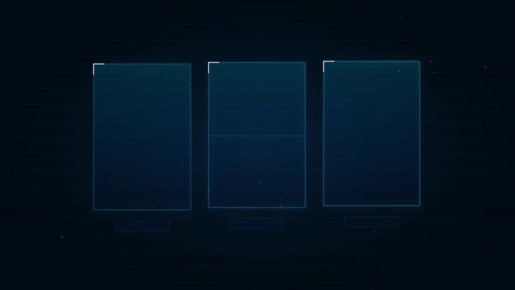 Interfaccia digitale con tre cornici rettangolari luminose