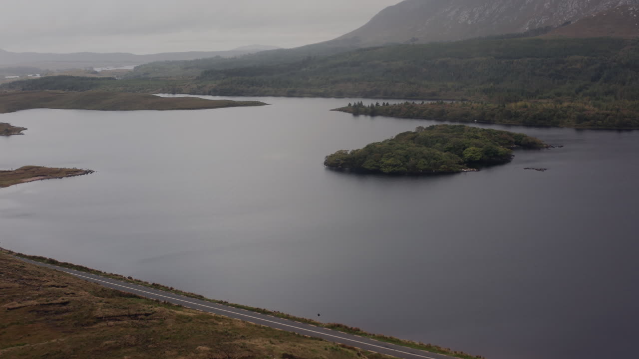 Irish Lake Landscape with Island and Road
