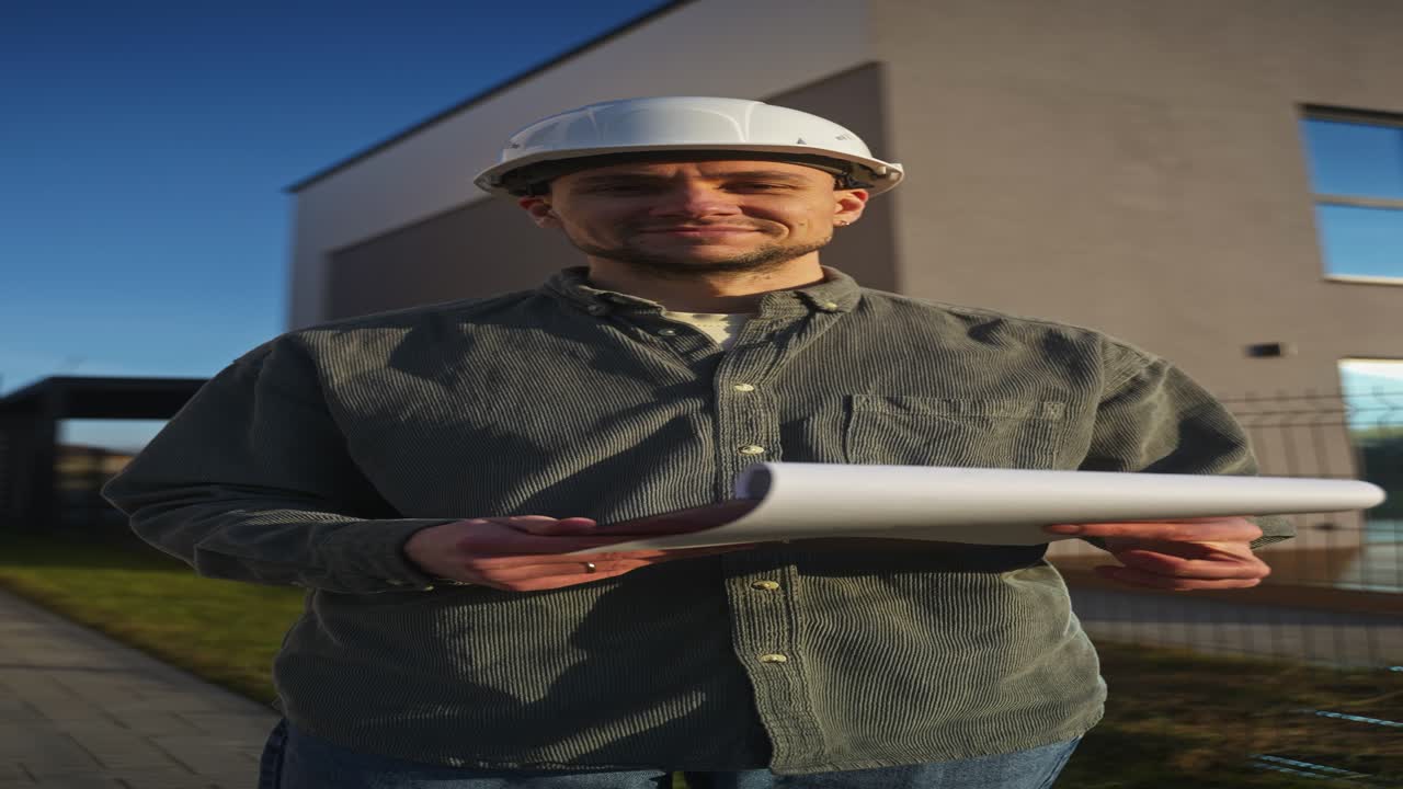 Construction worker with hard hat and clipboard