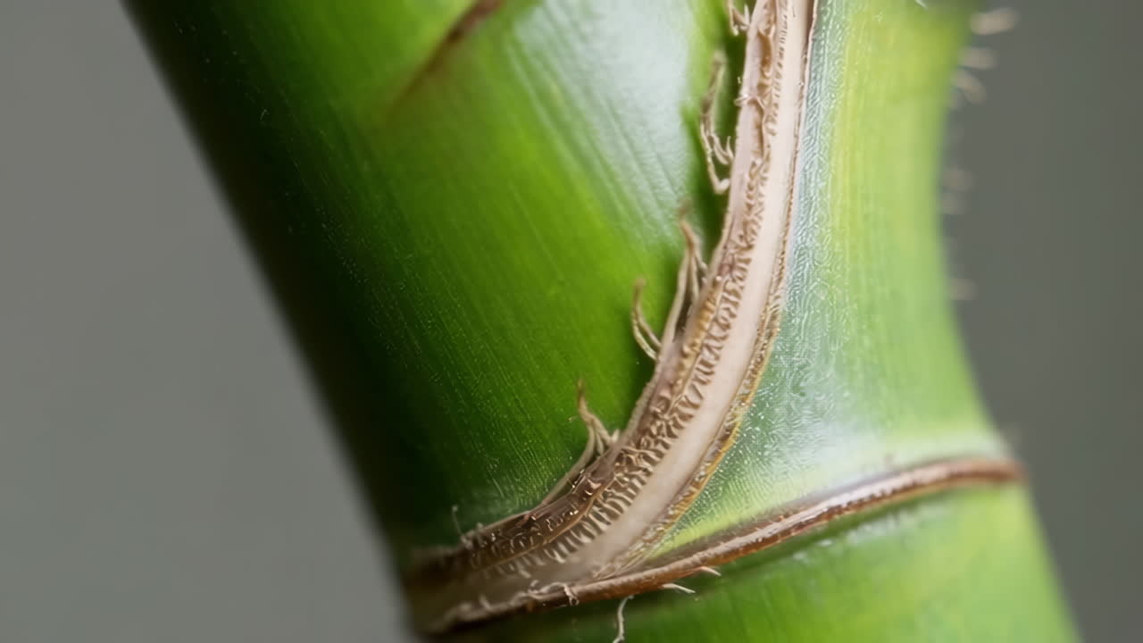 Close-up of a vibrant green bamboo stalk