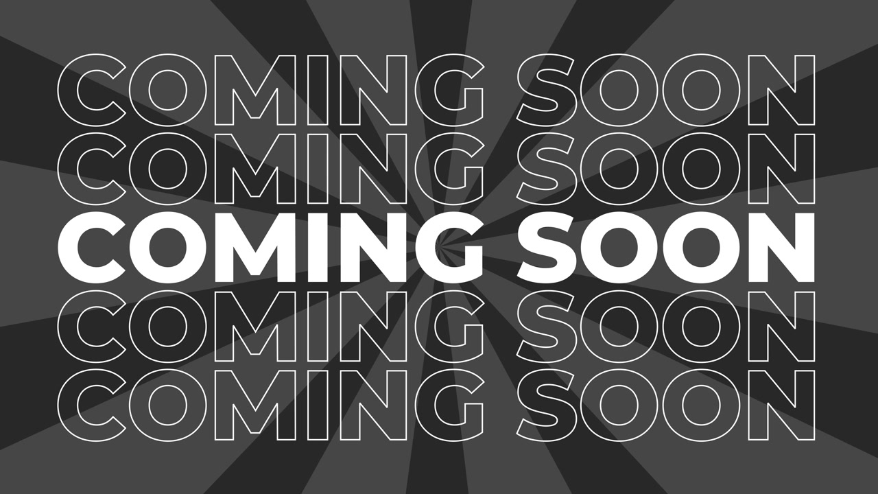Coming soon 2D typography text animation graphics with spiral coloured digital background retail shopping promotion and sales slogan product advertisements dynamic motion effects colours black grey