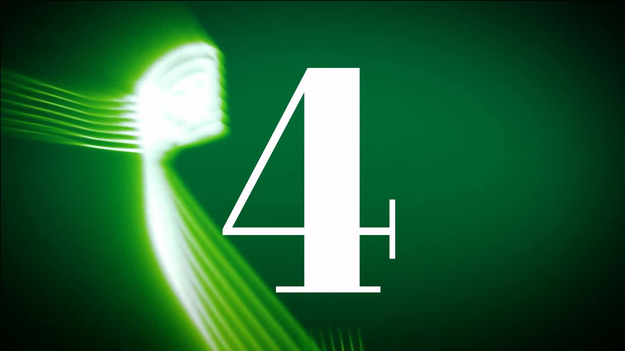 Number five with green light trails animation on black background