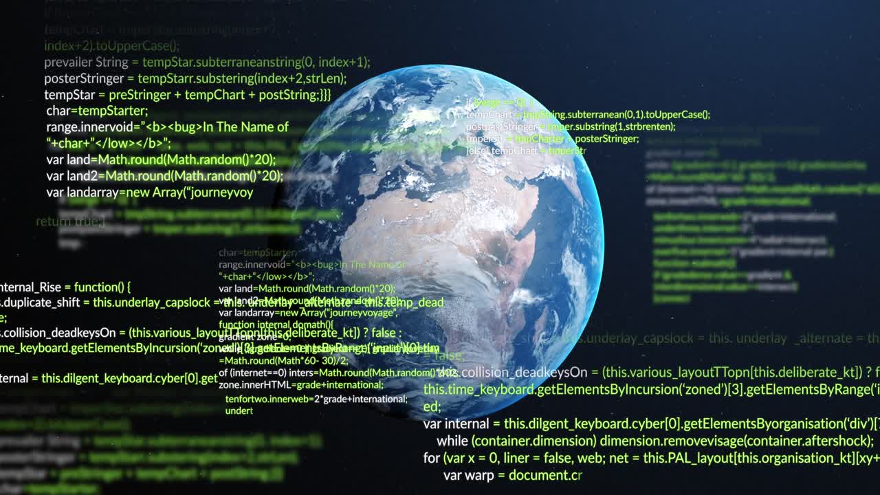 Animation of data processing over a globe against blue background