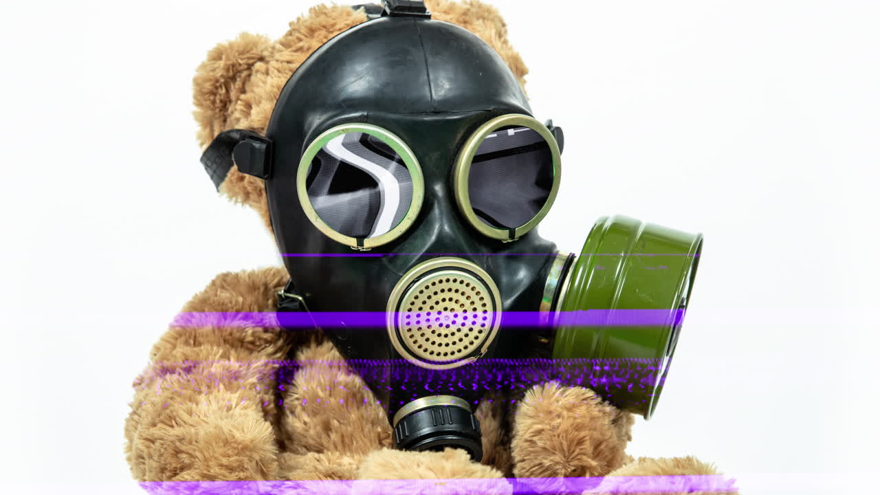 oso de peluche con máscara de gas