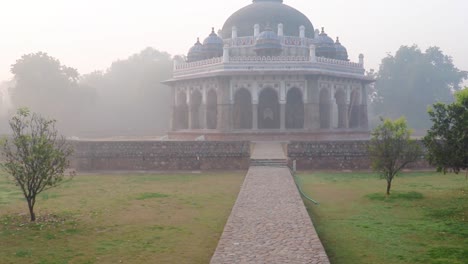 nila gumbad of humayun tomb exterior view at misty morning from unique perspective