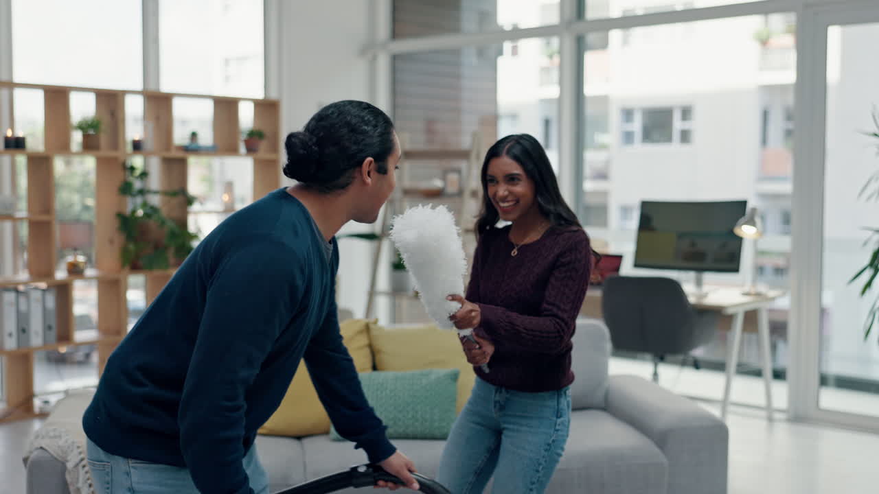 Happy couple in living room
