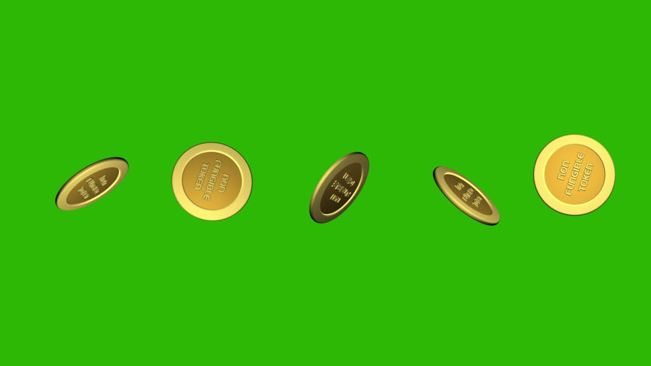 3D animation of rotating golden NFT coins. Spinning icon Non-refundable ...