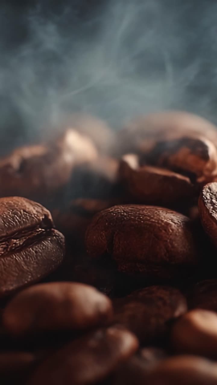 Aromatiske kaffebønner, der damper nyristede, indfanger essensen af rige smage og indbydende aroma i et nærbillede for kaffeentusiaster.