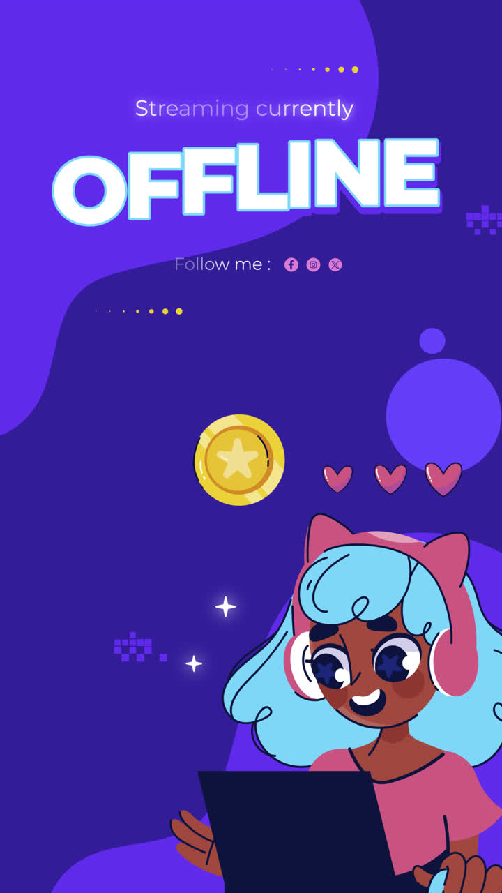 Offline Streaming Screen with Cartoon Gamer Girl