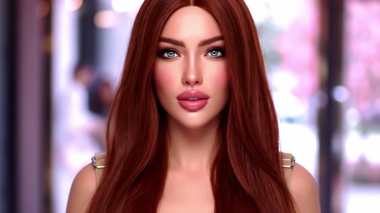 Stunning Portrait of a Young Woman with Lush Red Hair and Expressive Eyes Captured in a Stylish Modern Environment Highlighting Beauty and Elegance